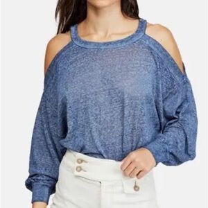 Free People We The Free Blue Storm Chill Out Cold Shoulder Sheer Top Size M
